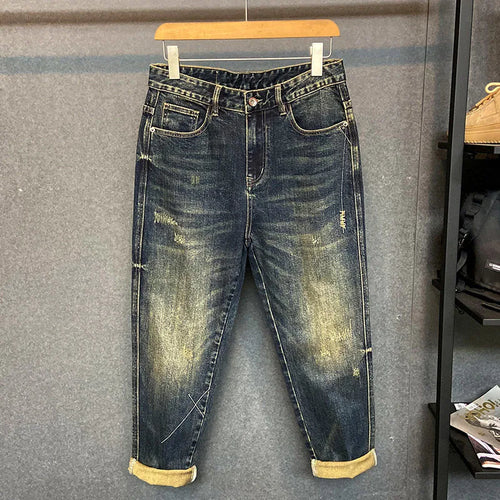 2023 Spring and Autumn New Fashion Trend Elastic Retro Large Size Haren Pants Men's Casual Loose Comfortable High Quality Jeans