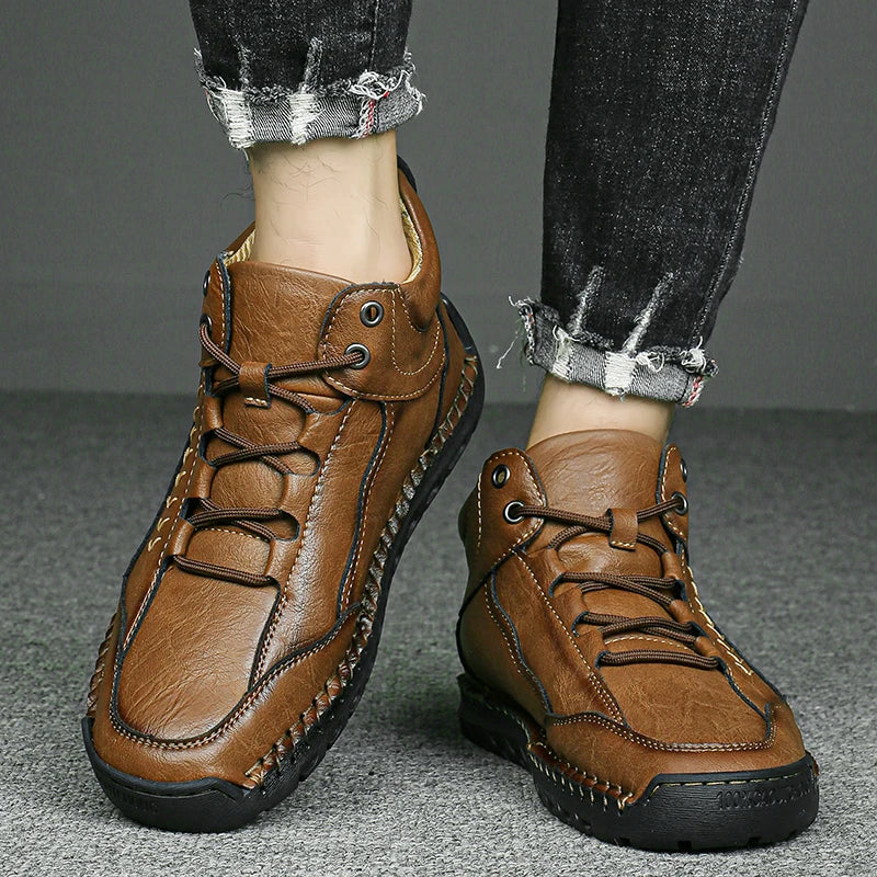 High Quality Men Outdoor Walking Hiking Loafers Casual Leisure Soft Bottom Shoes Fashion Flats Comfy Lace-Up Minimalist Shoes