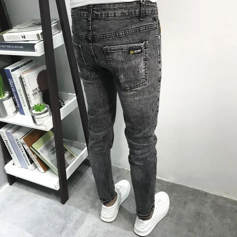 Spring Autumn 2024 Kpop Fashion Men's Denim Jeans Casual Slim Long Pants Korean Solid Black Boyfriend Designer Luxury Jeans