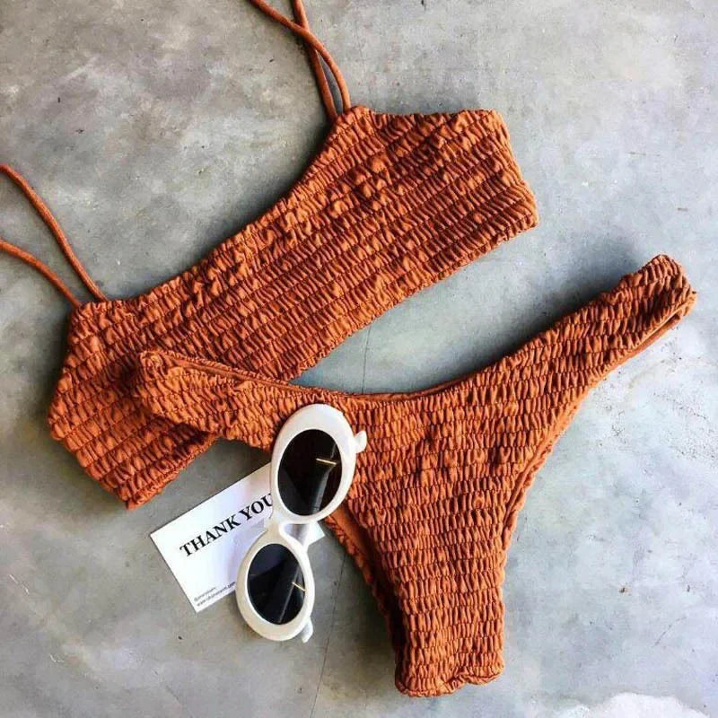 Bikini For Women Fold Push-Up Knitting Bra Bandage Bikini Set For Women Summer Holiday Beach Bathing Suits