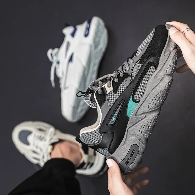 2025Thick Sole Versatile Clunky Sneaker For Men 2023 New Trend Mesh Lace Up Breathable Casual Sports Shoes Increased Soft Soles
