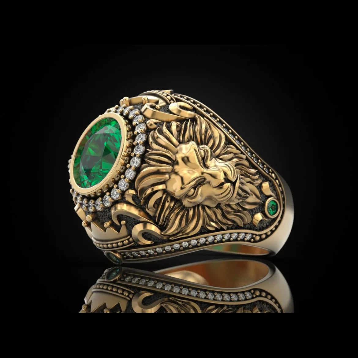 Fashion Gold Silver Color Men Rings Round Crown Lion Green White Stone Rings Jewelry Party Gift
