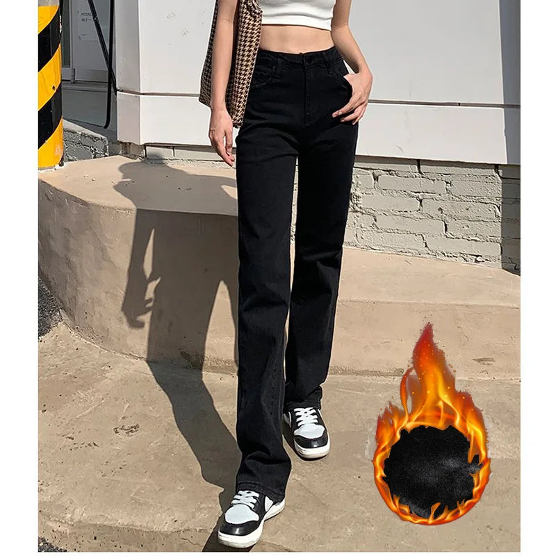 Woman Korean High Waist Streetwear Straight Leg Jeans Girls Y2k Clothes Pants Female Fashion Black Baggy Harajuku Denim Trousers