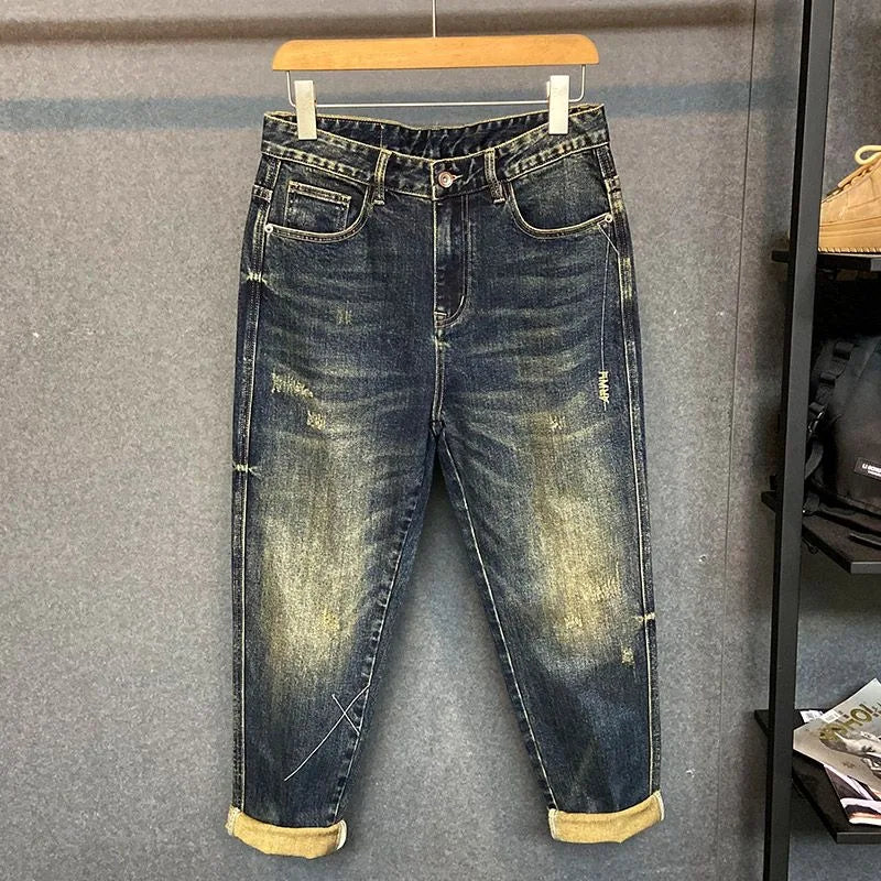2023 Spring and Autumn New Fashion Trend Elastic Retro Large Size Haren Pants Men's Casual Loose Comfortable High Quality Jeans