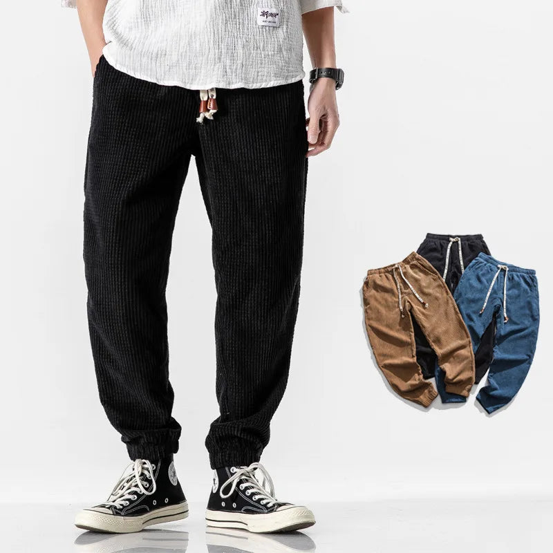 2025 New Japanese Loose Water Washed Men's Casual Pants, Chinese Wind Light Core Velvet Small Leg Pants, Trendy Men's Pants