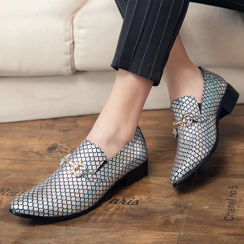 Men Classic Lefu Shoes Gold Silver Casual Business Dress Shoes European and American Wedding Show Shoes Size 38-48 Men Shoes