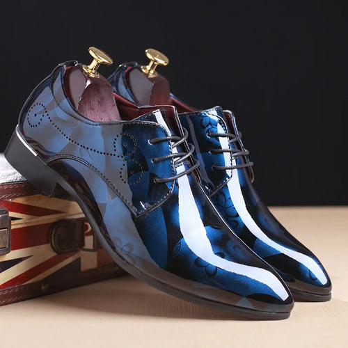 Men's Dress Shoes Floral Pattern Oxfords Fashion Lace-Up Men Business Shoes Luxury Wedding Shoe Office Pointed Men Leather Shoes