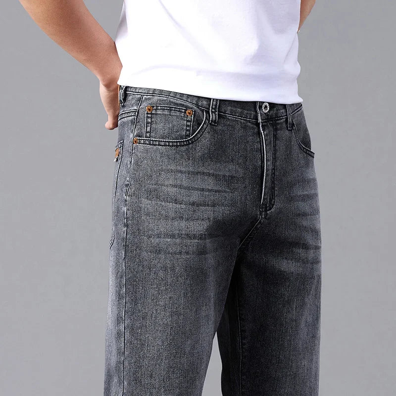 New Jeans for Men in Spring and Summer 2025 Cotton Elastic High-quality Loose Straight Tube Trendy Cotton Elastic Trousers 28-40