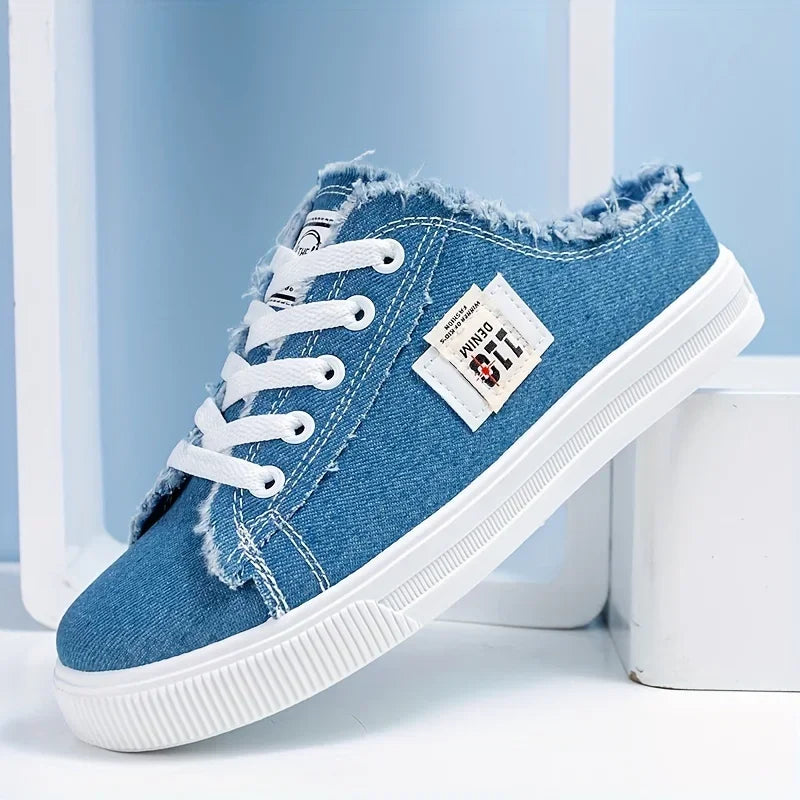 Fashion Flat Sneakers Casual Lace Up Round Toe Non Slip Canvas Shoes