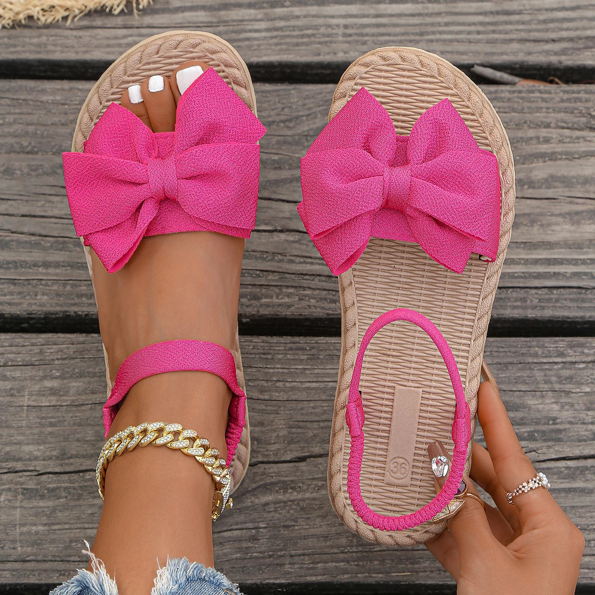 New Summer Lightweight Sandals Fashion Beach Casual Slippers Outdoor Bow Tie Flat Shoes Home Slides Women