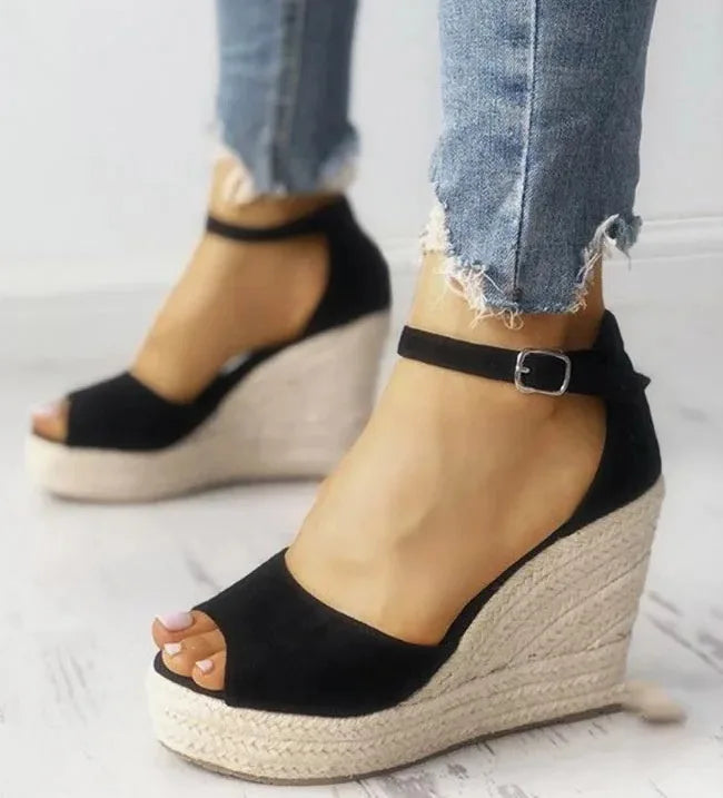 01 Espadrilles Women Wedges Peep Toe Sandals Platform Ankle Strap High Heel Shoes Female Pumps Beach Wedding Ladies Sandals