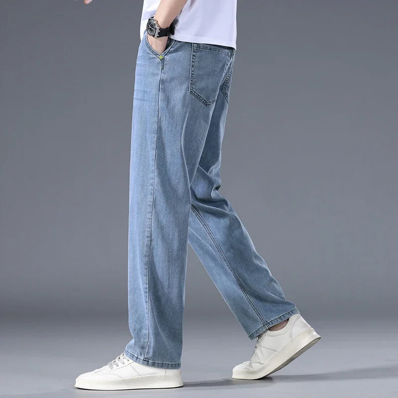 Lyocell Business Jeans Men's Spring Thin Casual Straight Fashion Loose Brand Pants Comfortable Male Denim Trousers