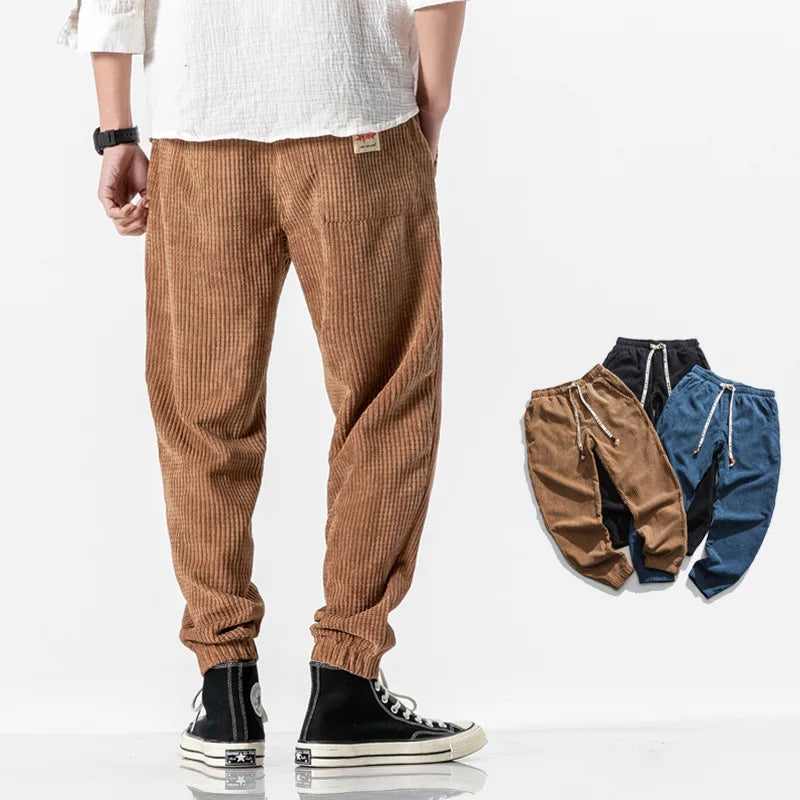 2025 New Japanese Loose Water Washed Men's Casual Pants, Chinese Wind Light Core Velvet Small Leg Pants, Trendy Men's Pants