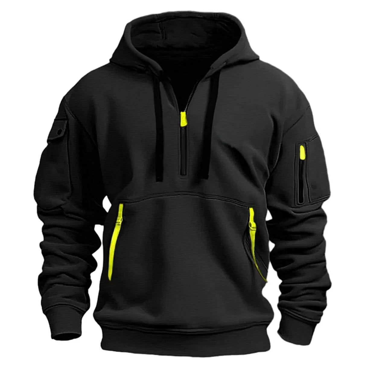 Spring and Autumn New Men's Casual Sports Multi-zipper Arm Pocket Pullover Outdoor Cycling Climbing Windproof Hoodie