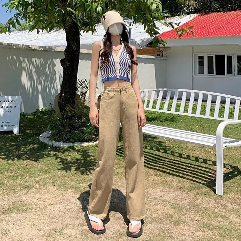 Loose Wide Leg Jeans Women's New Style Pink High Waist Slimming Floor Length Vibe Wind Summer Jeans Casual Comfortable Fit