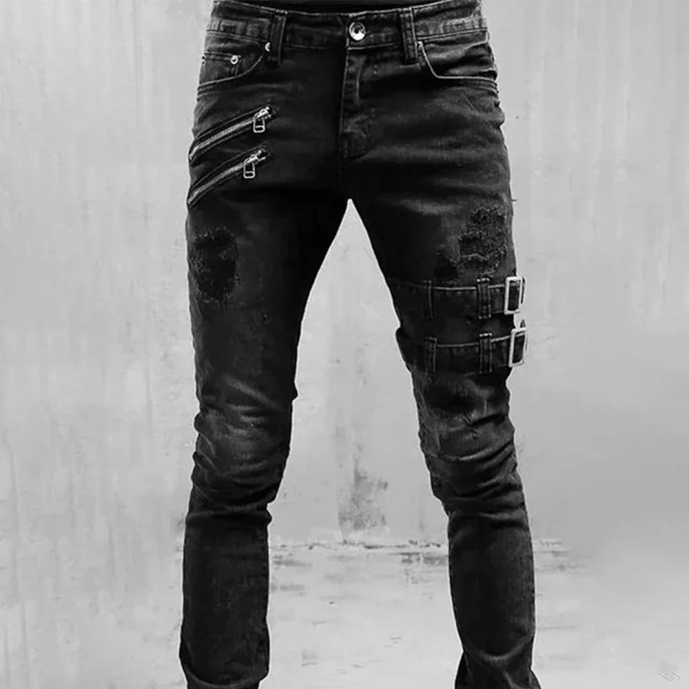 2024 Plus Size Straight Jeans Man Pants Spring Summer Boyfriend Jeans Streetwear Skinny Zips 3 Colors Cacual Long Denim Trousers