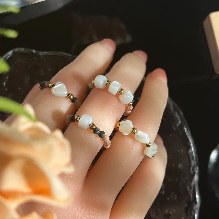 Handmade Facted 3mm Natural Stone Beaded Rings for Women Girls Fashion Jewelry Rhodochrosite Statement Ring Wedding Wholesale