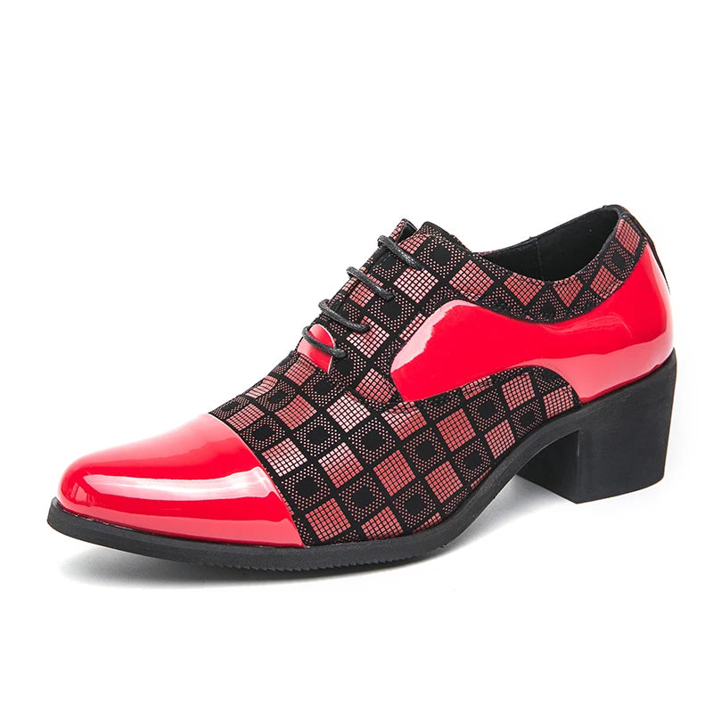 Luxury Red Men's High Heel Shoes 2024 Designer Pointed Wedding Formal Shoes Men Business Dress Shoes For Men Leather Oxfords