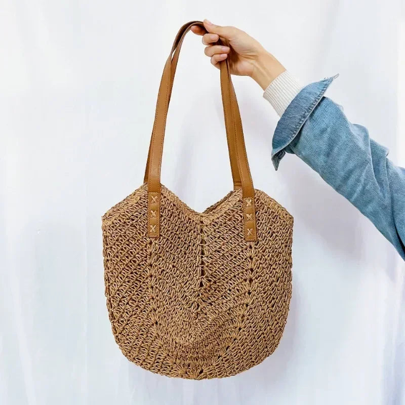 Summer Straw Bags for Women Straw Shoulder Bags Rattan Woven Top Handle Bag Hollow Raffia Crochet Beach Bag Casual Handbags 2024