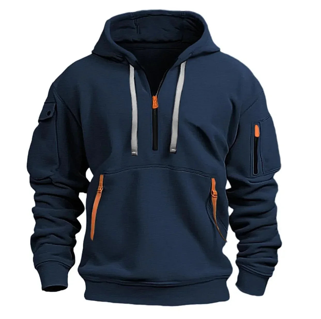 Spring and Autumn New Men's Casual Sports Multi-zipper Arm Pocket Pullover Outdoor Cycling Climbing Windproof Hoodie