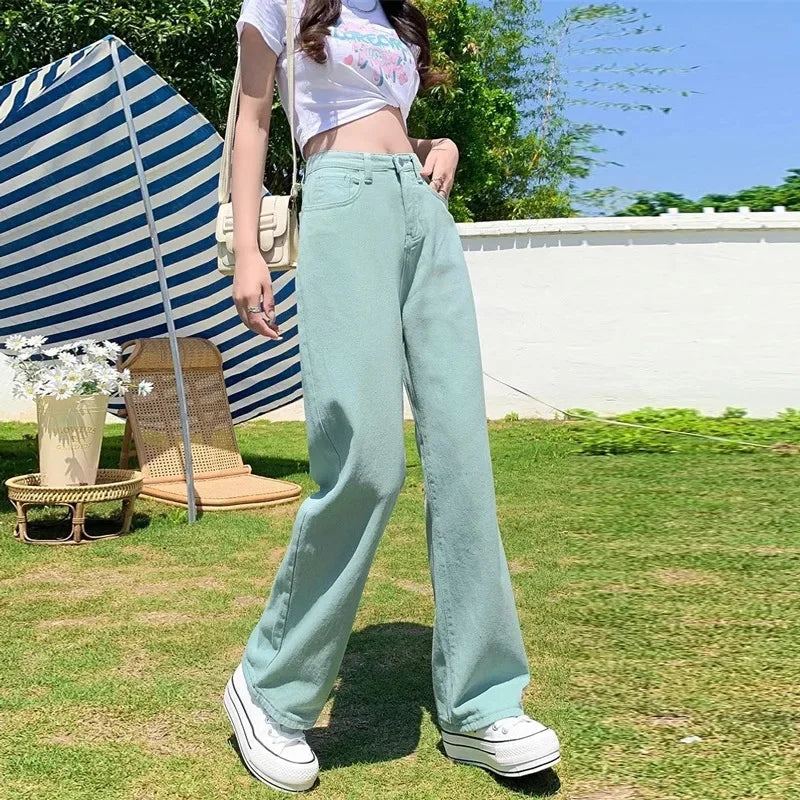 Loose Wide Leg Jeans Women's New Style Pink High Waist Slimming Floor Length Vibe Wind Summer Jeans Casual Comfortable Fit