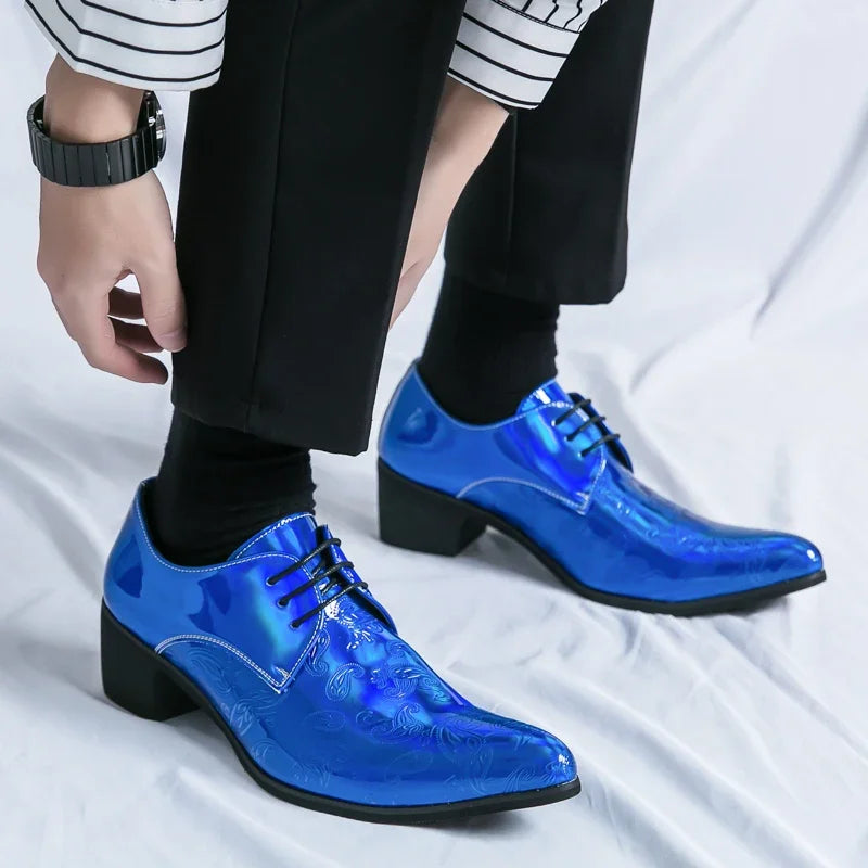 Luxury Designer Men's Charm Blue Black Pointed Men Shoes Man Male Formal Wedding Prom Dress Prom Loafers Shoes for Men