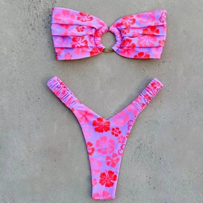 Micro Bikini Push Up Women Swimsuit Fashion Print Bikini Set Split Swimwear Summer 2025 New Beachwear Lady Bathing Suit 2 Piece