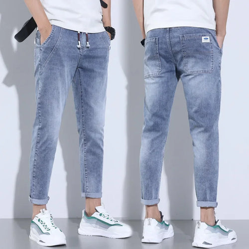 2023 New Summer Thin Style Korean Street LUXURY Work Pants Men's Elastic Waist Jogger Jeans for Work Wear Clothing Denim Jeans