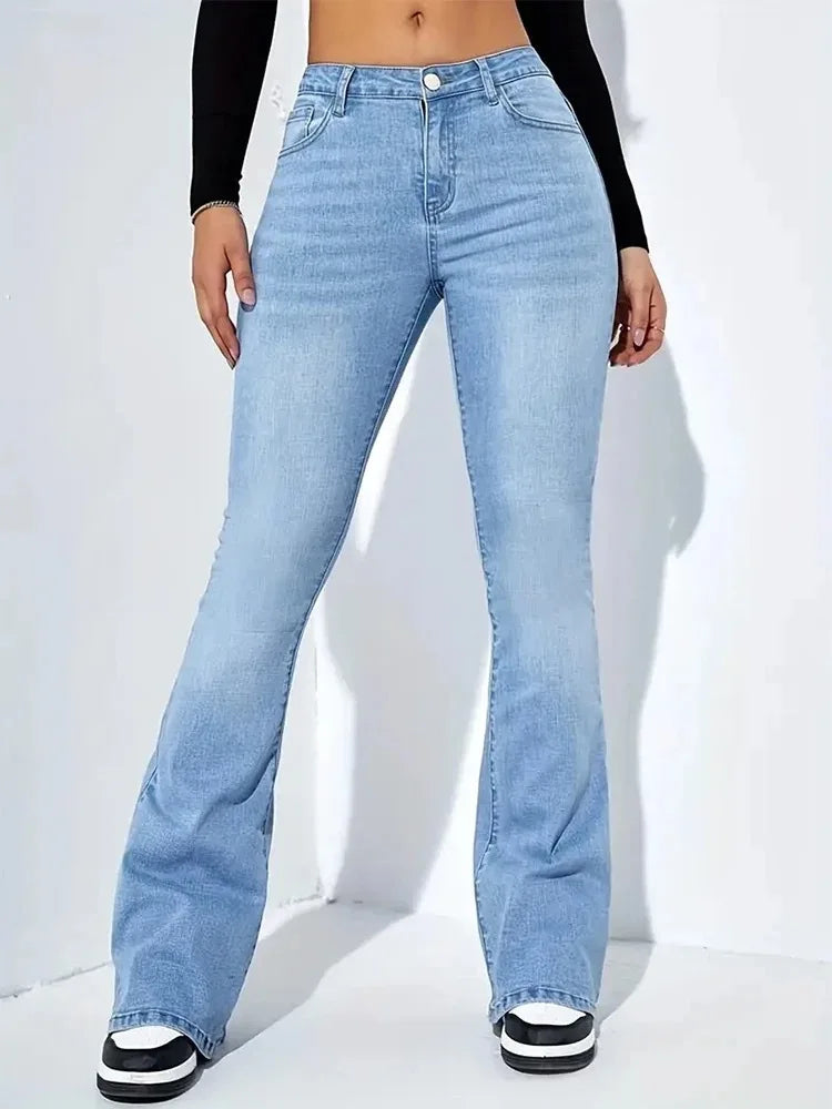 Womens Low Waisted Stretchy Flare Jeans Causal Bootcut Denim Pants Jean
