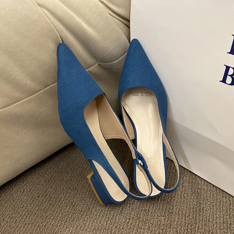 Summer Women's New Sexy Pointed Retro Solid Color High Heels PU Leather Outdoor Banquet Party Women's Sandals Large Size