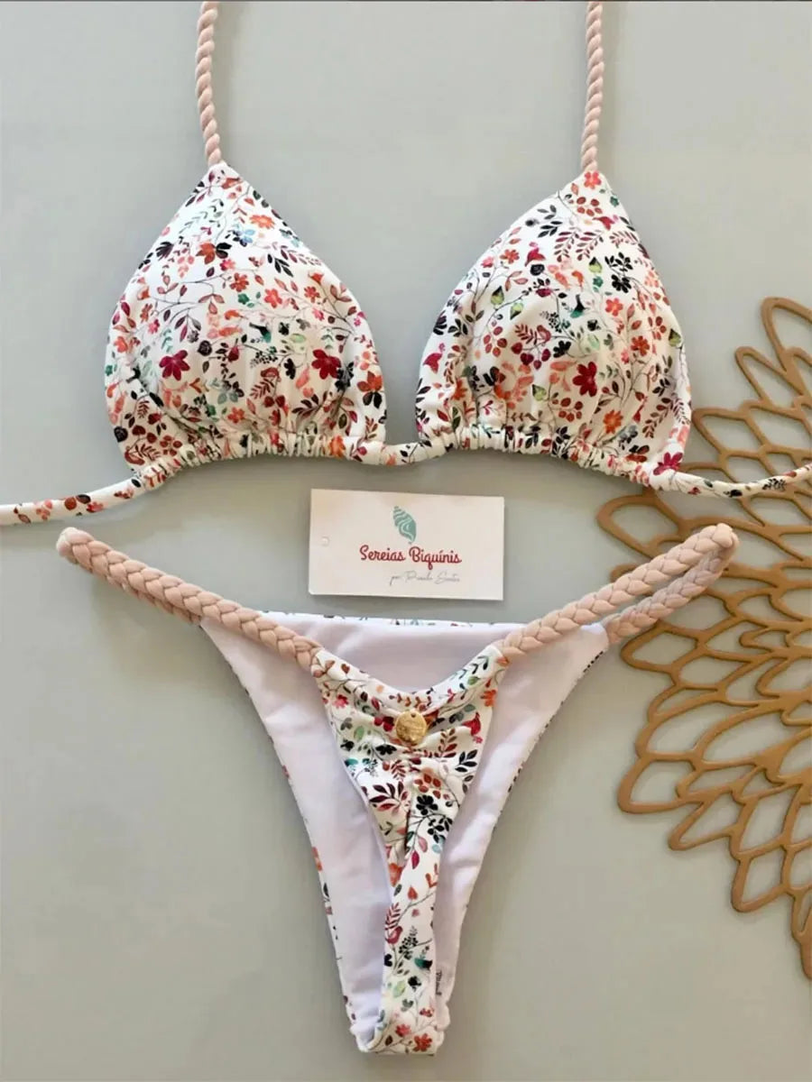 Women's Bikini Swimsuit Women's Split Solid Color Lace-up Sexy Swimsuit 2-piece Set Micro Swimwear