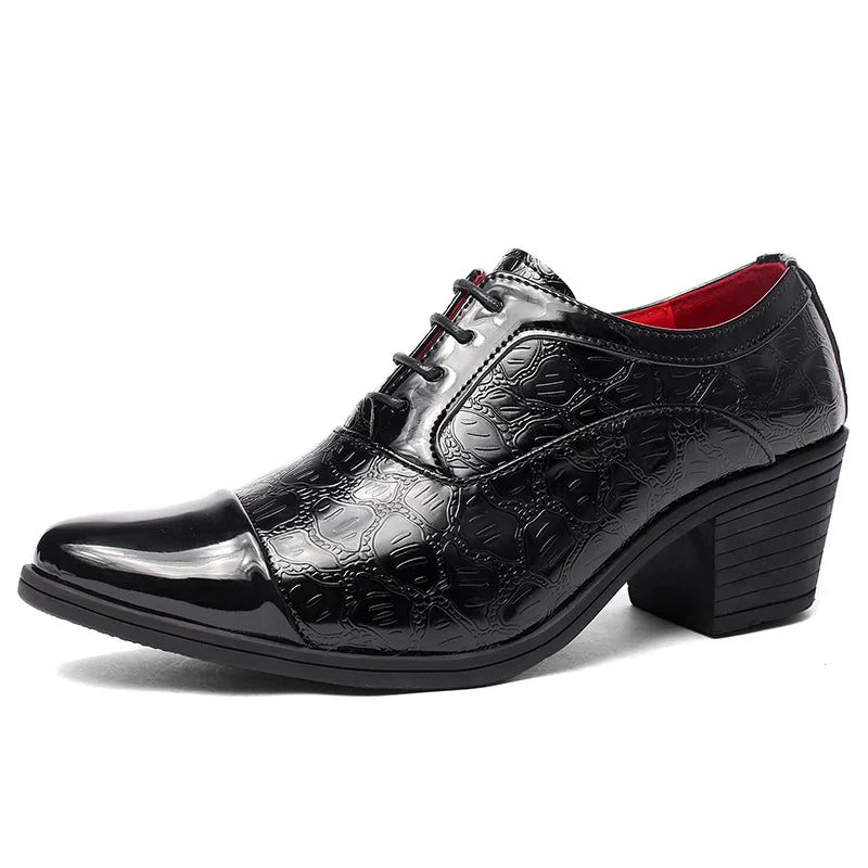 Luxury Red High Heel Men's Shoe Fashion Moccasin Man Wedding Shoes Groom Designer Pointed Toe Dress Shoes Men Leather Oxford