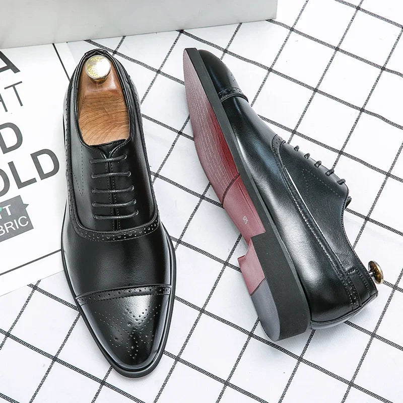 Men's Formal Shoes Red Sole Fashion Business Casual Party Banquet Daily Retro Carved Lace-up Brogue Dress Wedding Shoes Size 48