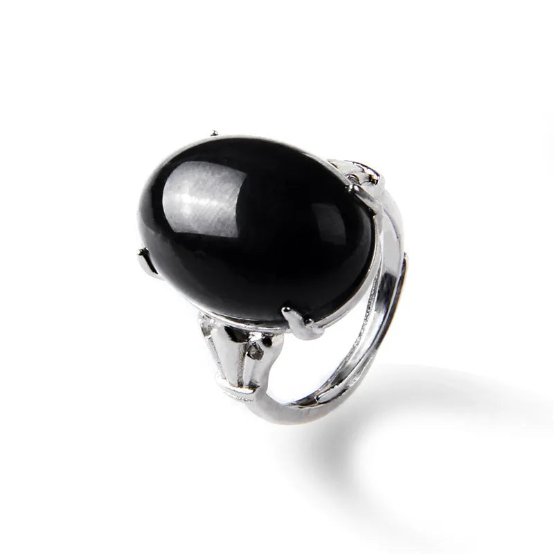 Rose Quartzs Rings Natural Stone Labradourites Beads Rings Silver Color Rings Party Wedding Anniversary Engagement Gifts Jewelry