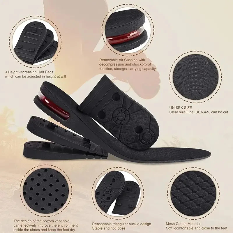 1pair Height Increase Insole With Air Cushion Adjustable 9cm/3.54inch Max Height Comfortable Lightweight Invisible Lift