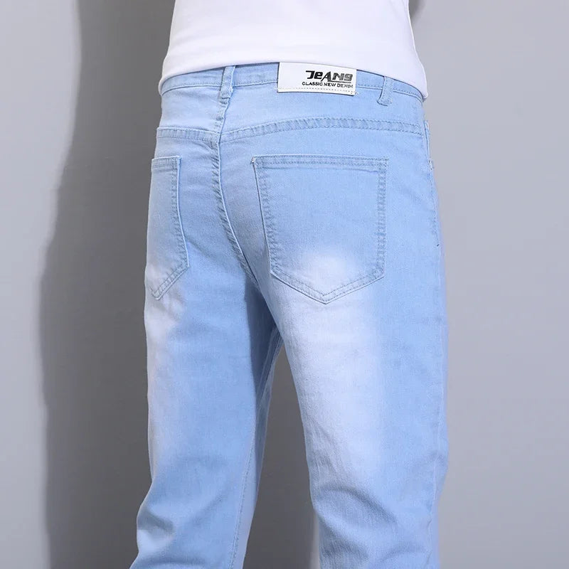 2025 Spring Summer Classic Fashion Men's Sky Blue Denim Pants Slim Men's Straight Male Brand Clothing Stretch Denim TrouseS