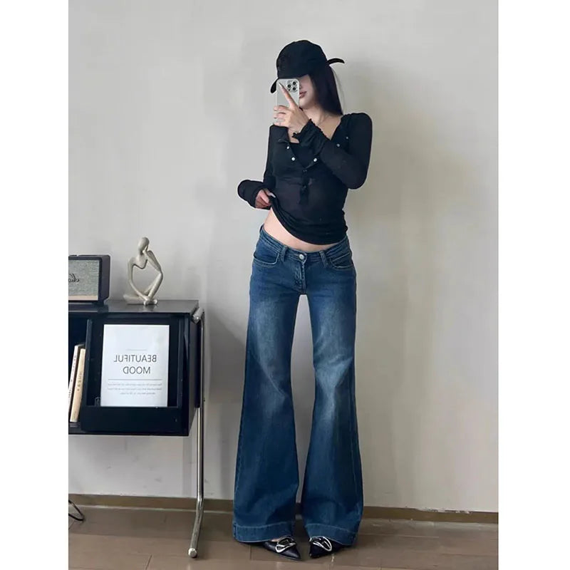 Lucyever Y2K Streetwear Low-Waisted Jeans Women Korean Fashion Slimming Denim Flares Pants Spring Summer Sexy Wide Leg Trousers
