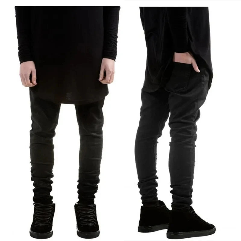 Spring Autumn New Black Stretch Men's Jeans Slim Small Feet Casual Simple Solid Color Male Skinny Denim Trousers Streetwear