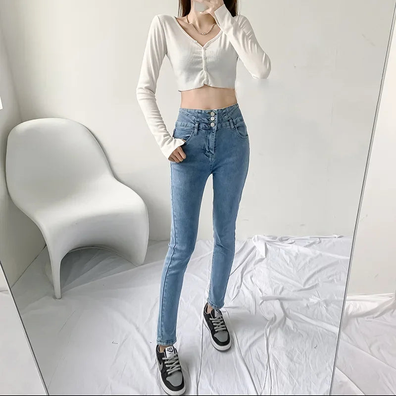 Spring Autumn 2022 New Women's Jeans Ultra-High Waisted Slimming Stretchy Outerwear Smooths Your Silhouette Pencil Slim Fit Trou