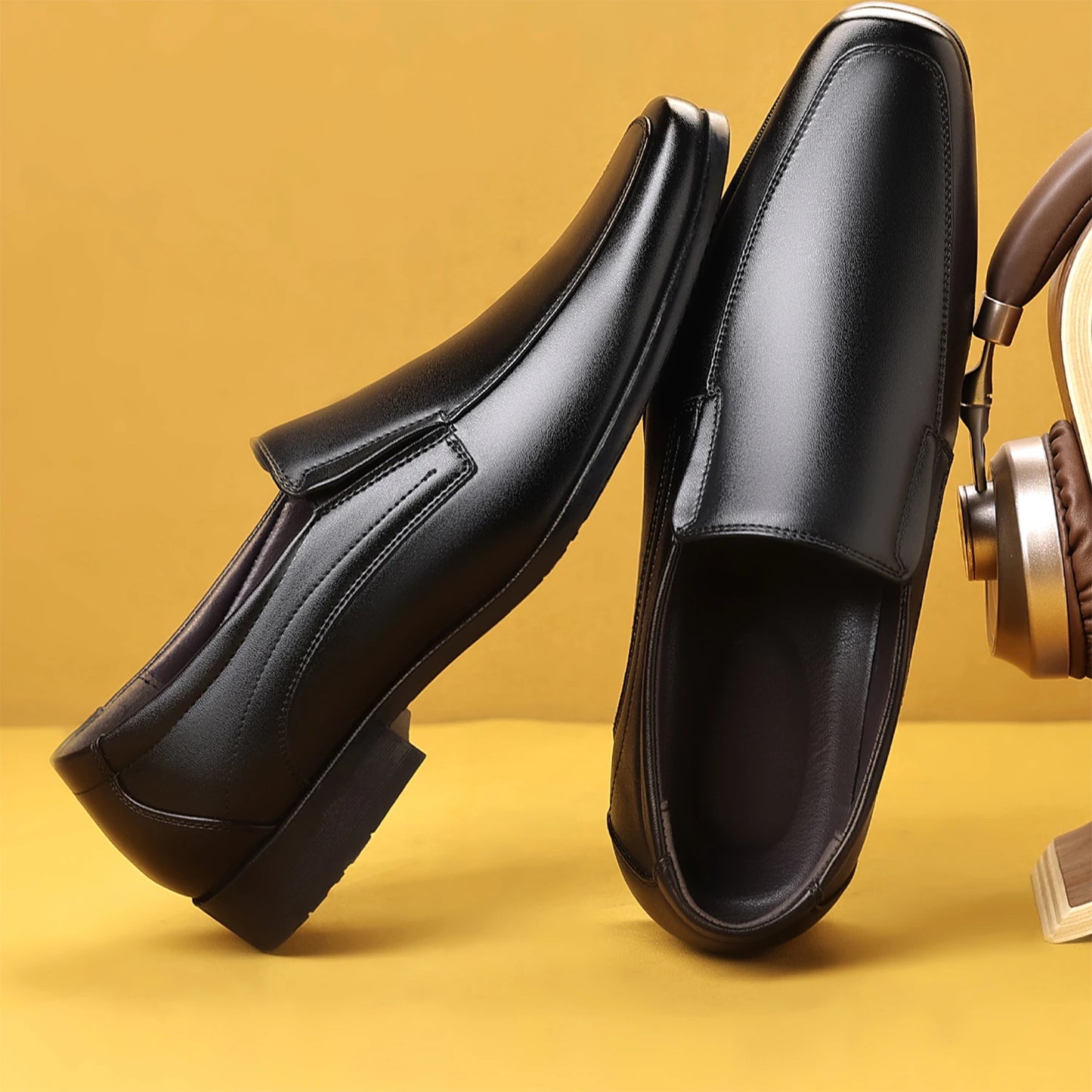 Men's Slip-On Loafers Formal Dress Shoes Square Toe Modern Bussiness Oxford Shoes