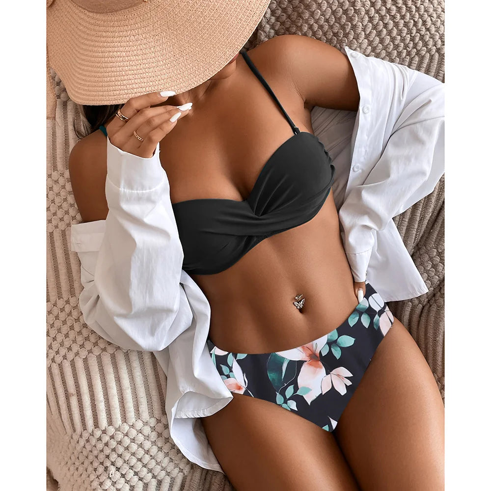 Swimsuit Leopard Bikini Set Print Floral Beach Bathing Suits Push up Summer Beachwear Two Pieces Low Waist Swimwear 2023 Women