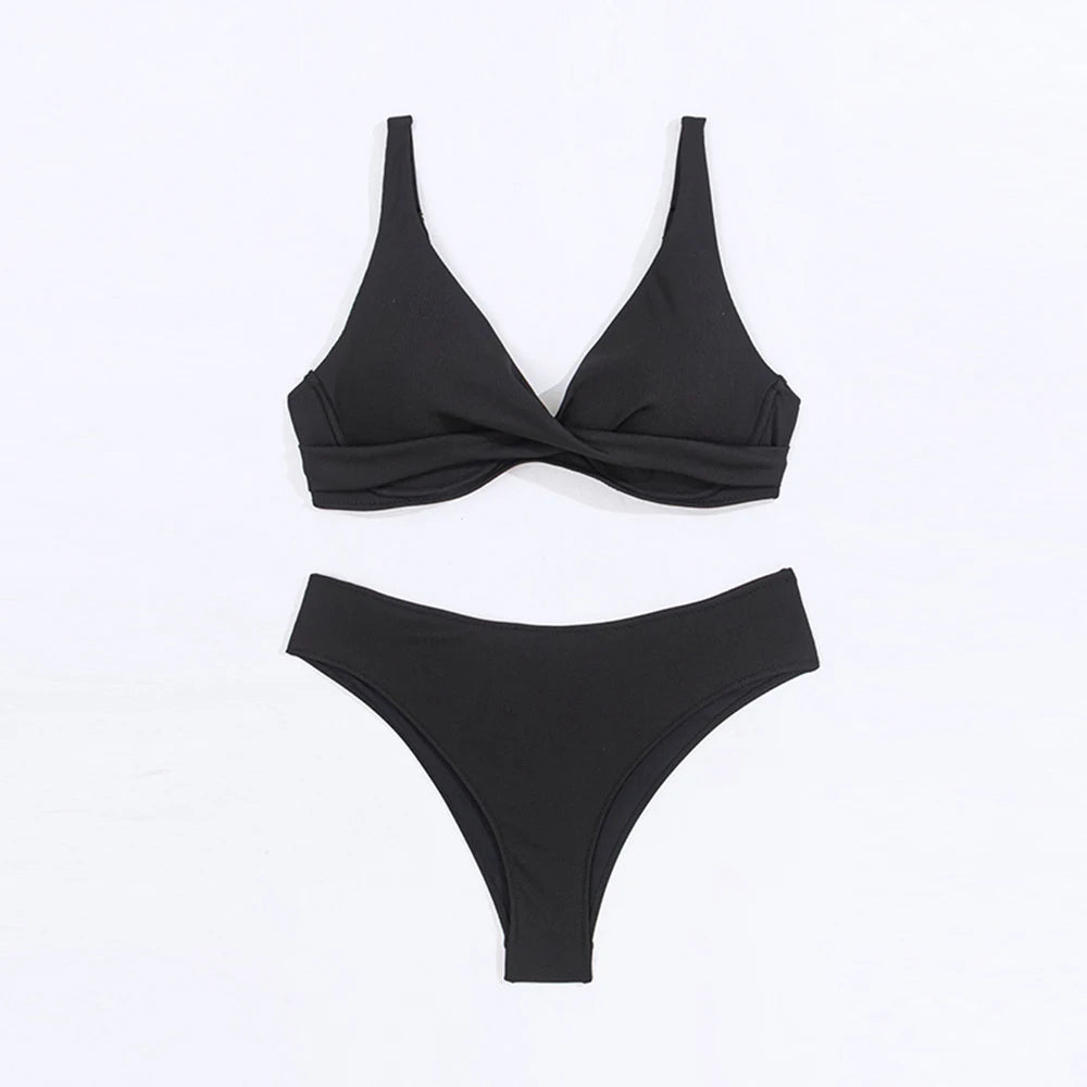 OIINAA Bikini Sets Swimsuit Women Two-Piece Suits Swimwear Solid Color Deep V-Neck Bathing Suit Beach Vacation Swimsuit