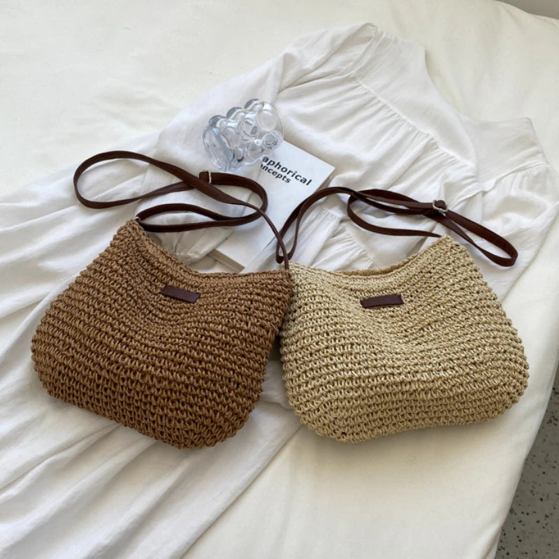 Straw Knitted Purses and Handbags Women Shoulder Bag Straw Woven Side Bag for Ladies Handbag Beach Bag Crossbody Bags for Women