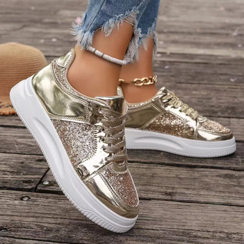 Gold Sequins Platform Sneakers Fashion Casual Sports Shoes