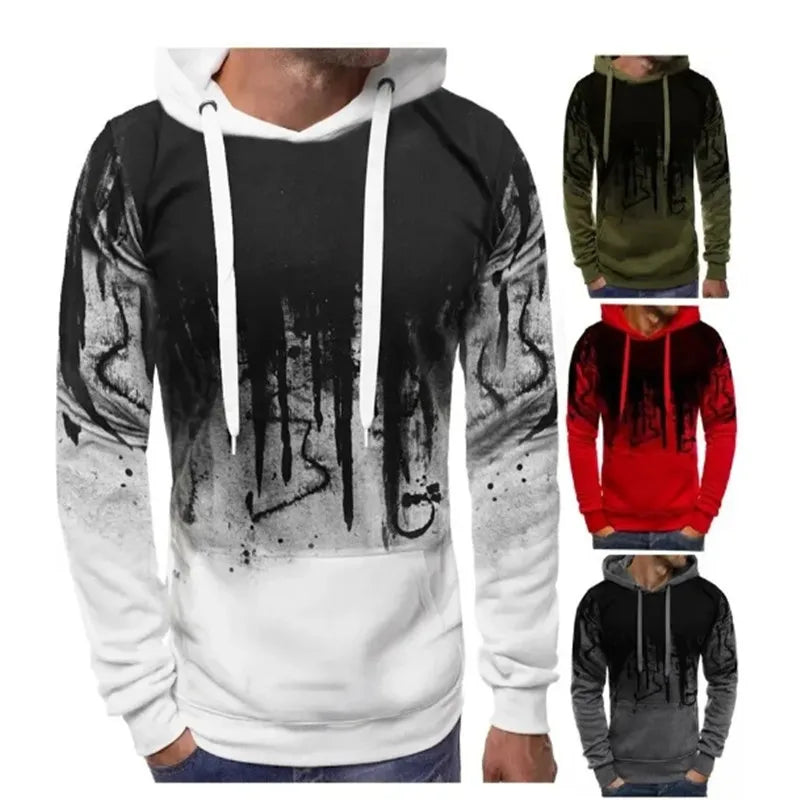 2024 Gradient Print Men's Pullover Hooded Sweatshirt Spring Autumn Daily Fitness Sportswear Fashion Casual Hoodies Loose Clothin