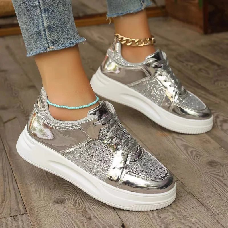 Gold Sequins Platform Sneakers Fashion Casual Sports Shoes