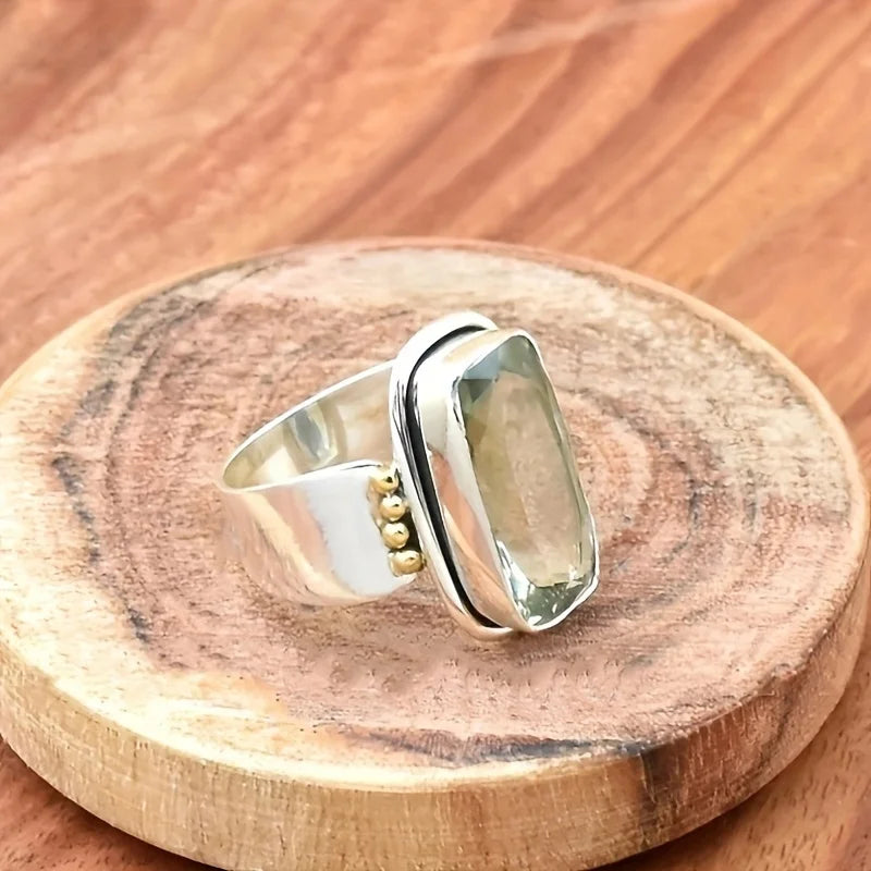 Vintage Ethnic Style Geometric Square Inlaid Zirconia Ring Ladies Niche Holiday Party Accessories Jewelry Gifts