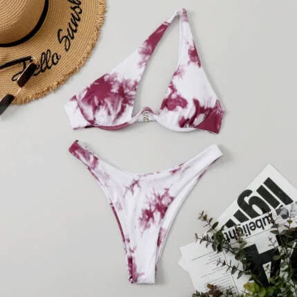 Sexy One Shoulder Bikini Set 2025 Women Red Black Push Up Underwire Micro Swimsuit Brazilian Cut Out Bathing Suit Thong Swimwear