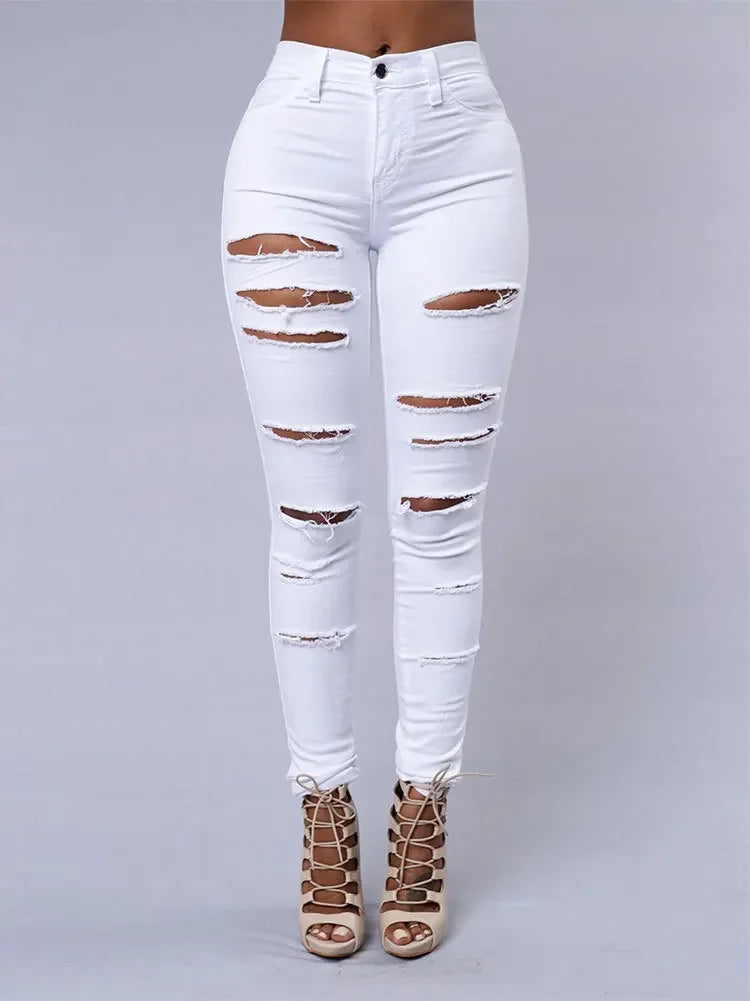 Sexy Skinny Jeans Women's Denim Pants Tight Fitting Hole Punching Fashionable Thin Leggings Casual Female Clothing