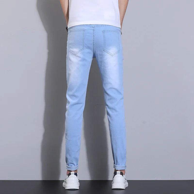 2025 Spring Summer Classic Fashion Men's Sky Blue Denim Pants Slim Men's Straight Male Brand Clothing Stretch Denim TrouseS
